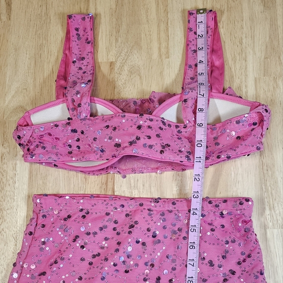 Pink Sequin Crop Top Skirt Set - Picture 2 of 13